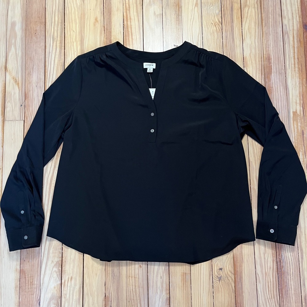 NWT JCrew Black Button Collar Long Sleeve Flowy Preppy Business Blouse Womens XL